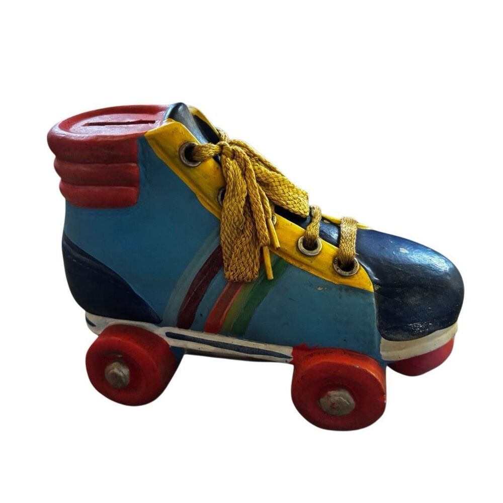 Vintage Ceramic Roller Skate Coin Bank Retro 80s Colorful High Top Piggy Bank